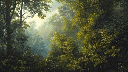 Morning Mist in Mystical Deciduous Forest