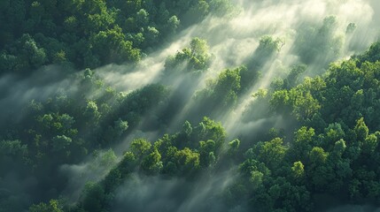 Obraz premium Mystical Forest Canopy with Morning Fog