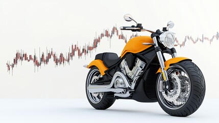 Fototapeta premium Orange Motorcycle With Financial Chart Overlay