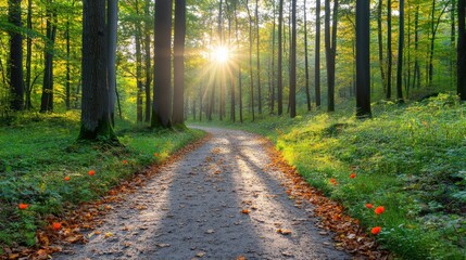 Obraz premium Forest walk nature landscape tranquil pathway midjourney