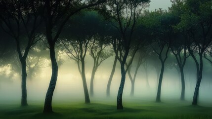 Enchanted Foggy Grove at First Light