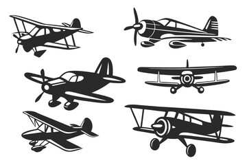 set of Small plane Silhouette vector illustration