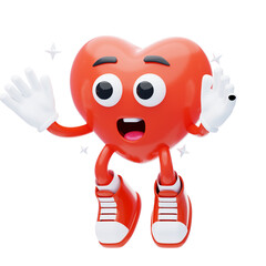 Heart Character Jumping with Open Arms 3D Character Illustration.