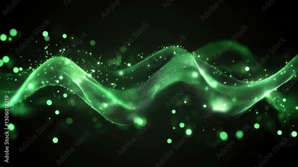 Poster futuristic data visualization with green glowing connections and a dark background. high-tech commun