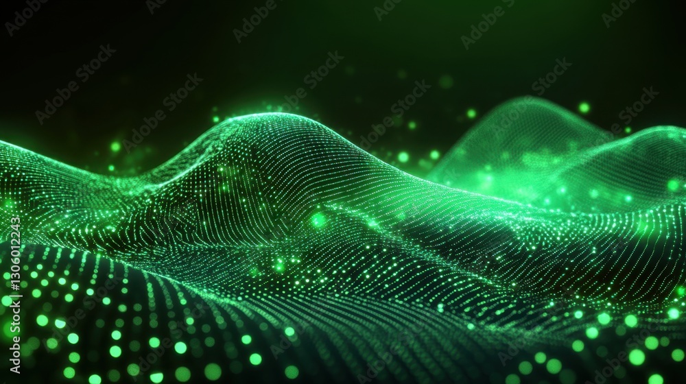 Poster futuristic data visualization with green glowing connections and a dark background. high-tech commun