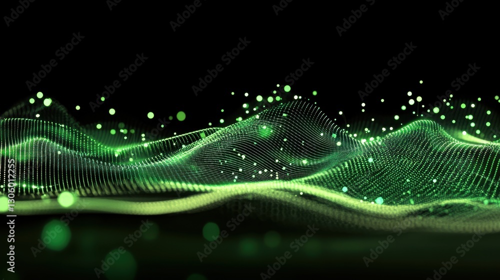 Poster futuristic data visualization with green glowing connections and a dark background. high-tech commun