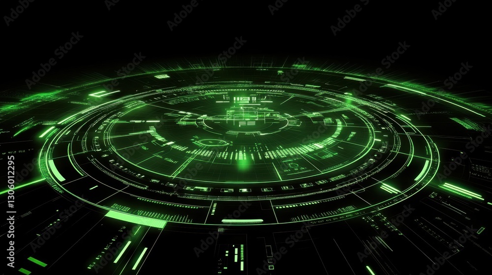 Poster futuristic data visualization with green glowing connections and a dark background. high-tech commun