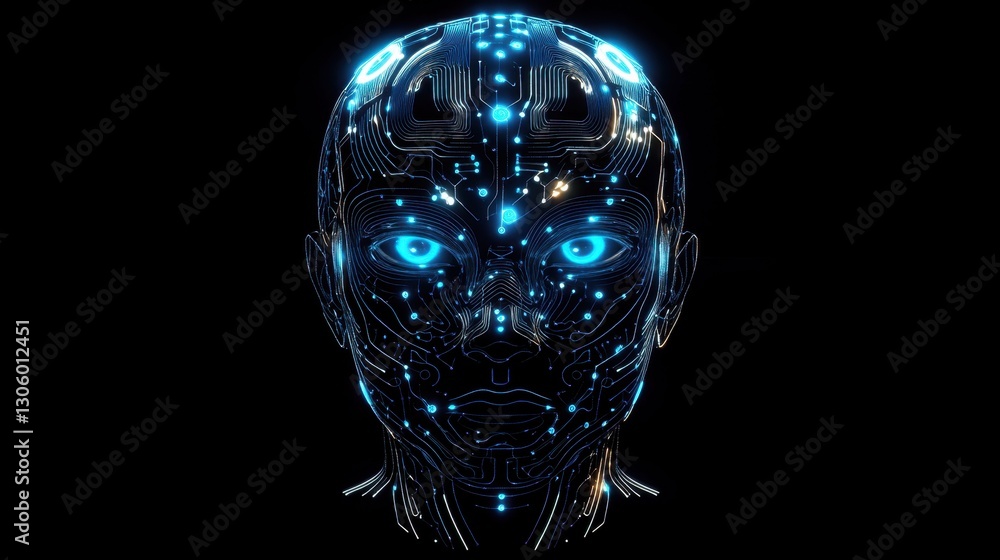 Aufkleber futuristic digital brain icon with interconnected nodes, glowing circuits, and a cybernetic network,