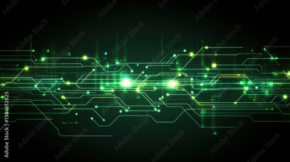 Aufkleber futuristic green digital network with glowing data connections on a dark background. abstract techno