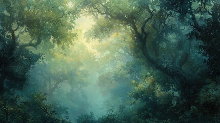 Naklejka premium Mystical Morning in Dense Foggy Woods