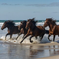 Rhythms of the Wild: Horses Galloping on Sable Island Beach