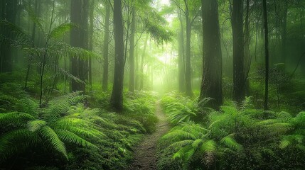 Fototapeta premium Misty Enchanted Forest at Dawn