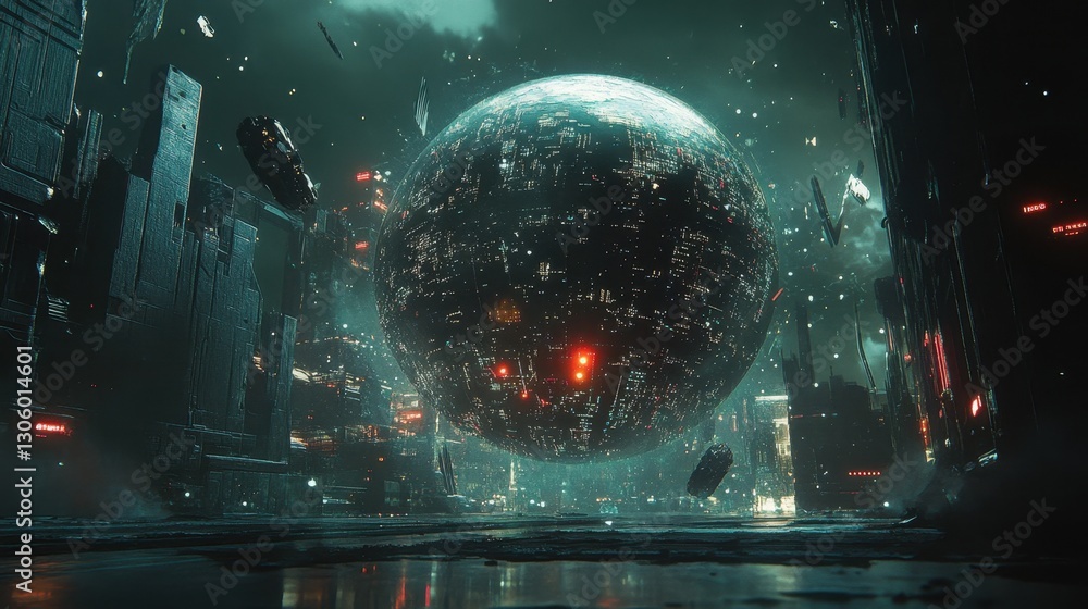 Poster globe surrounded by real-time data transfer streams, secure network visualization, dark futuristic s