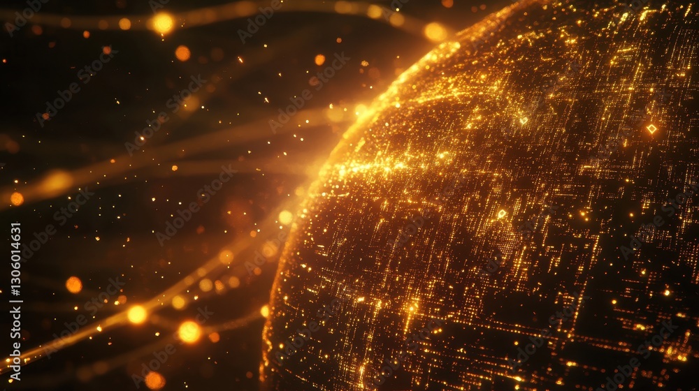 Poster globe with a web of interconnected points, glowing digital data exchange, futuristic technology them