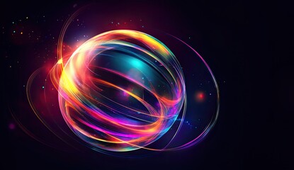 Colorful swirling sphere in dark space