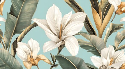 Elegant Tropical Floral Seamless Pattern Botanical Illustration
