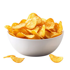 bowl of chips isolated on transparent and white background.