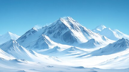 Snowy mountain range panorama, serene winter landscape, vast peaks, inspiring background, nature backdrop