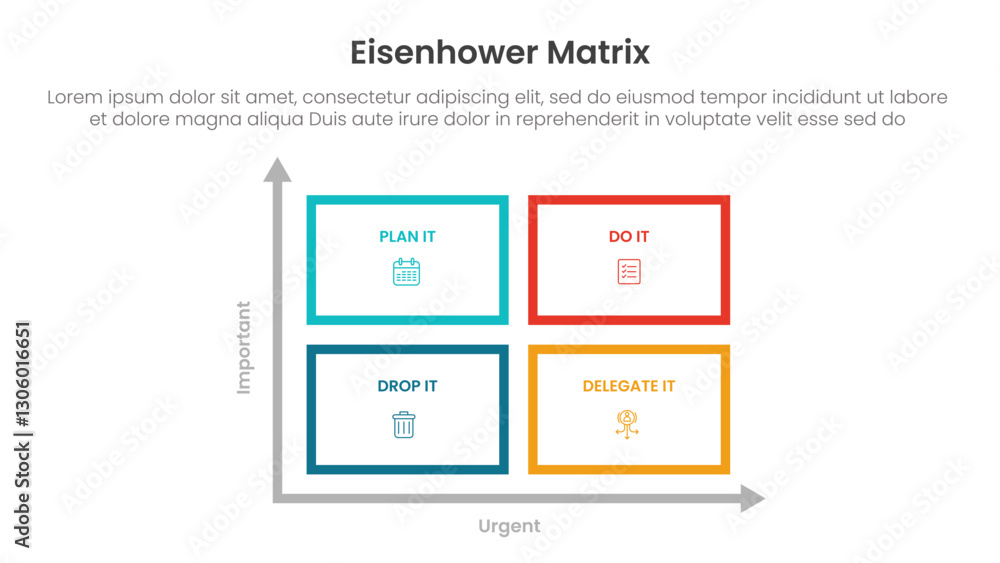 Aufkleber eisenhower matrix infographic template banner with big rectangle thick outline with arrow in matrix 