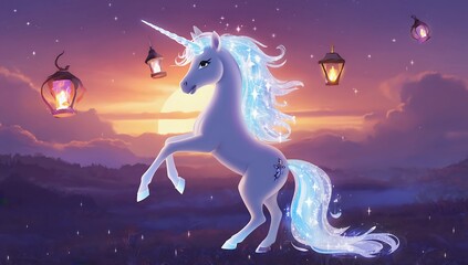 Fototapeta premium Magical Unicorn at Sunset