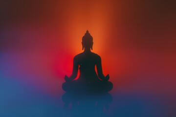 Silhouette of a Buddha statue in serene setting