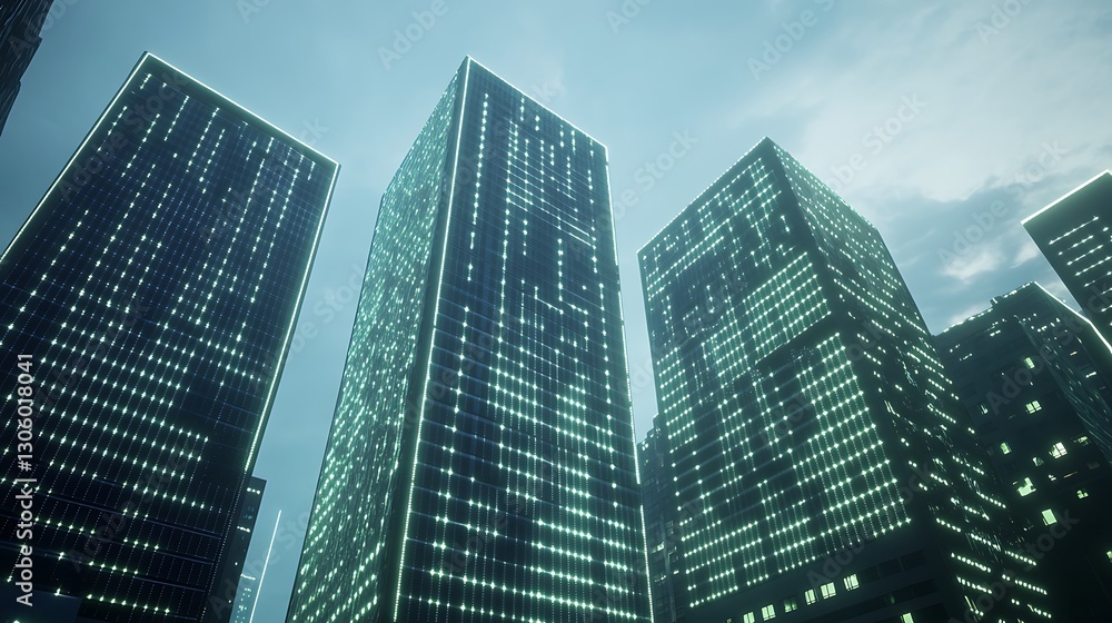 Aufkleber a vibrant image of a smart city utilizing renewable energy sources for sustainable living.