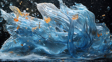 Obraz premium Futuristic blue plastic waves with orange fragments creating dynamic motion