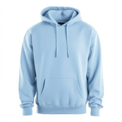 Light blue hoodie with front pocket isolated against white background