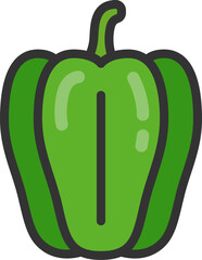 緑色のピーマンのアイコン（線画カラー）のイラスト