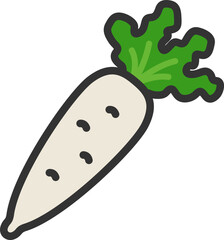 ダイコンのアイコン（線画カラー）のイラスト