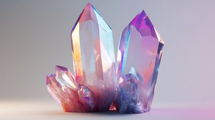 Crystal Cluster with Iridescent Surface on Gradient Background