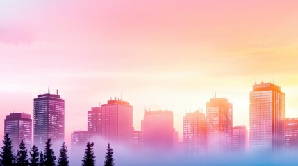 Fototapeta premium Futuristic Cityscape Sunrise Skyline Modern Architecture Urban Scenery