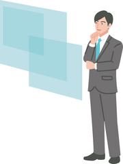 パネルを見ているビジネスマン