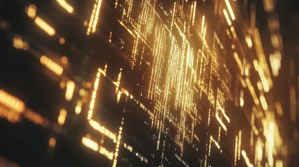 High-tech financial data visualization with fluctuating stock market charts and futuristic binary code overlay