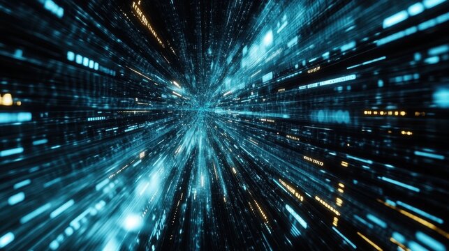 High-tech financial data visualization with fluctuating stock market charts and futuristic binary code overlay
