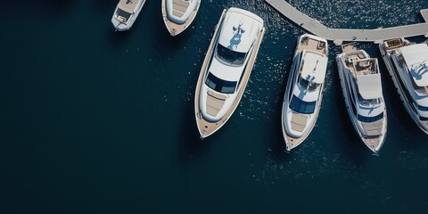 A stunning view of luxury boats anchored in calm waters, highlighting the elegance and tranquility of a marina, perfect for those seeking leisure and adventure.