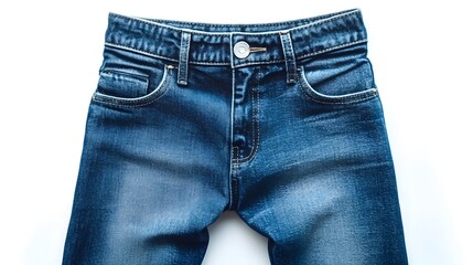 Blue Denim Jeans: Close-up of trendy blue denim jeans, revealing textures and details