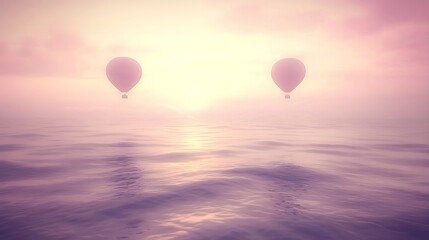 Obraz premium Serene Hot Air Balloons Over Calm Water at Sunrise