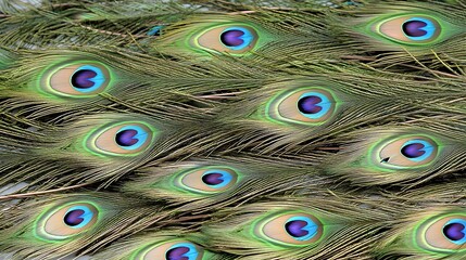 Obraz premium Vibrant Peacock Feathers Display with Iridescent Eyes in Background