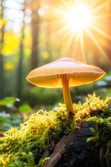 Fototapeta premium Closeup view of fresh mushroom in forest in Spring.