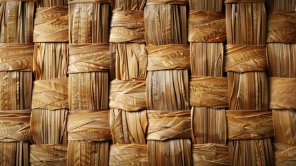 Obraz premium Close-up of woven light brown natural material texture.