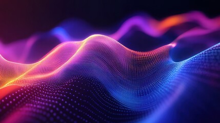 Colorful particle wave flowing on dark digital background