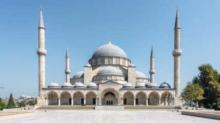 Obraz premium Mosque with Domes and Minarets, Exterior View