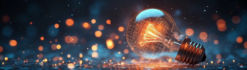 A light bulb transforming into a glowing blueprint, illustrating a genius idea for a marketing strategy and creative business solutions