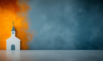 Minimalist church silhouette with colorful abstract background for spiritual or religious concept