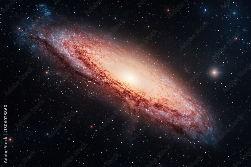 Poster universe expansion dynamics concepts. a stunning galaxy with bright core and spiral arms in deep spa
