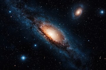 Universe Expansion Dynamics Concepts. Galactic scene featuring a spiral galaxy and distant stars.