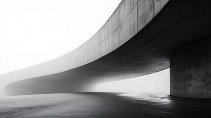 Obraz premium Curved Concrete Tunnel in Fog