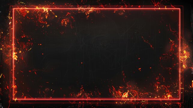 Red Frame with Fire on Black Textured Background