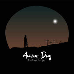 Anzac day with beauty landscape vector. Remembrance day symbol. Lest we forget. Anzac day background with soldier.	
